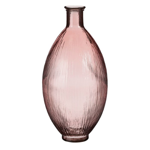 Markantna steklena vaza velikih dimenzij iz prosojnega rožnatega stekla.